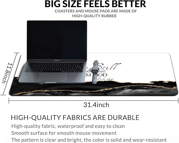 Inspiring Extended Gaming Mouse Pad (31.4x11.8 in), Large Non-Slip Rubber Base Mousepad,Keyboard Mouse Mat Desk Pad for Work, Game, Office, Home -Black White Gole Marble