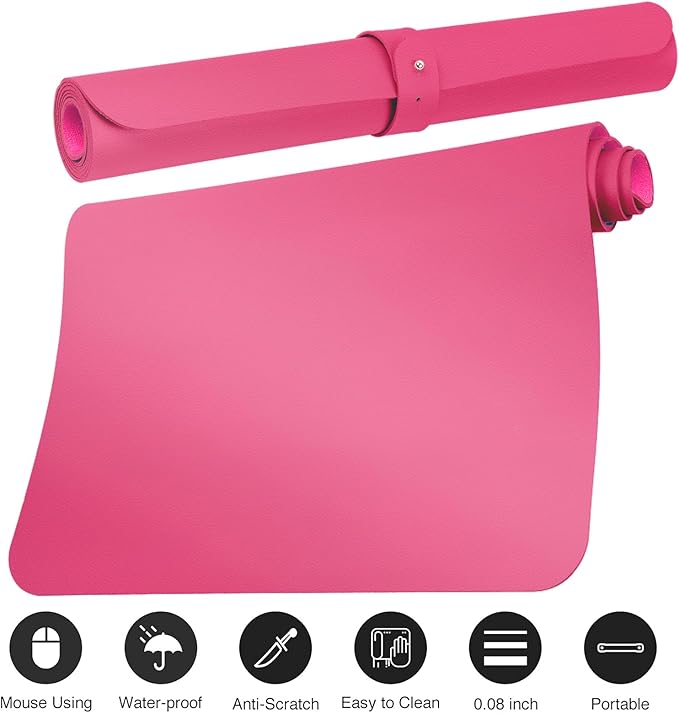 Boutilon Leather Desk Pad Protector,Non-Slip Mouse Pad,Laptop Desk Pad,Office Mouse Mat,Waterproof Leather Desk Blotter,Desk Writing Pad for Office and Home (S-Rose Pink,24"x 14")