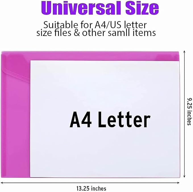 Sooez 6 Pack Plastic Envelopes, Plastic File Folders for Documents, Clear School Folder, Colored File Folders Letter A4 Size, Waterproof Poly Envelopes with Closure, 6 Color