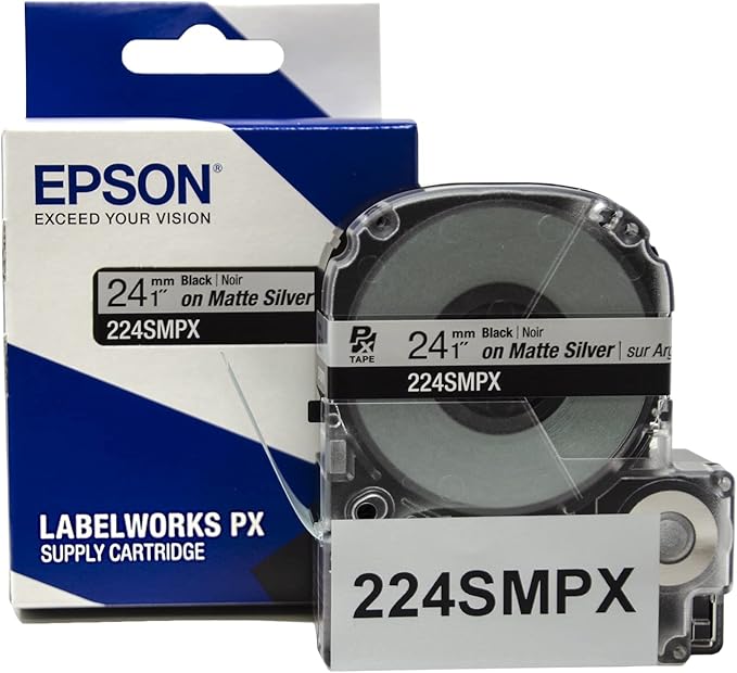 LABELWORKS Epson Asset Management Bundle - LW-PX900PCD Industrial Label Maker Kit, 236SMPX, 224SMPX, and 212SMPX PET (Polyester) Tape Cartridges - Black on Silver Matte Label Maker Tapes