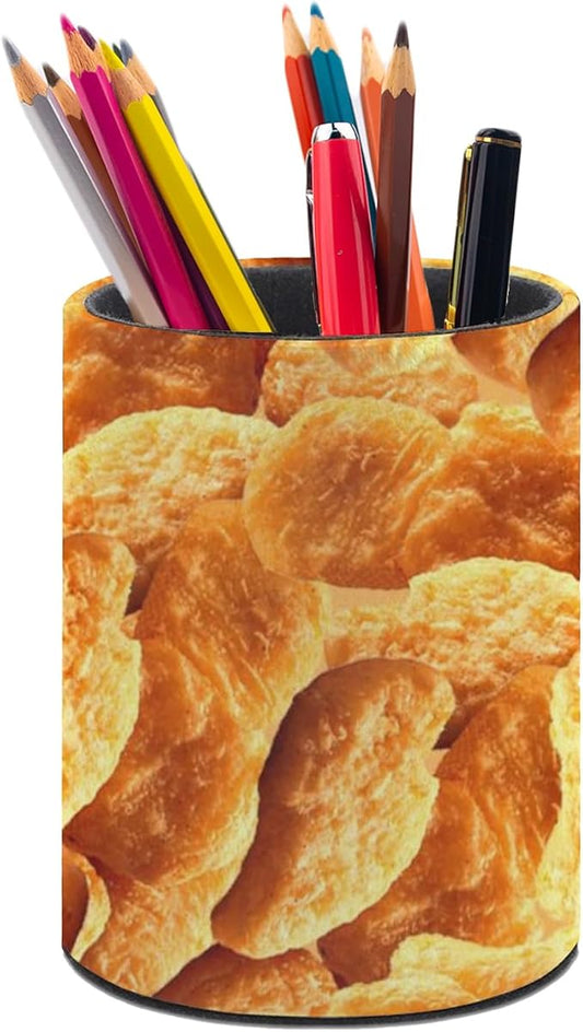 Chicken Nuggets Pen Holder Pencil Organizer Cute Pencil Cup Desk Decor Makeup Brush Holder PU Multifunctional Office Suppliesfor Home Classroom School