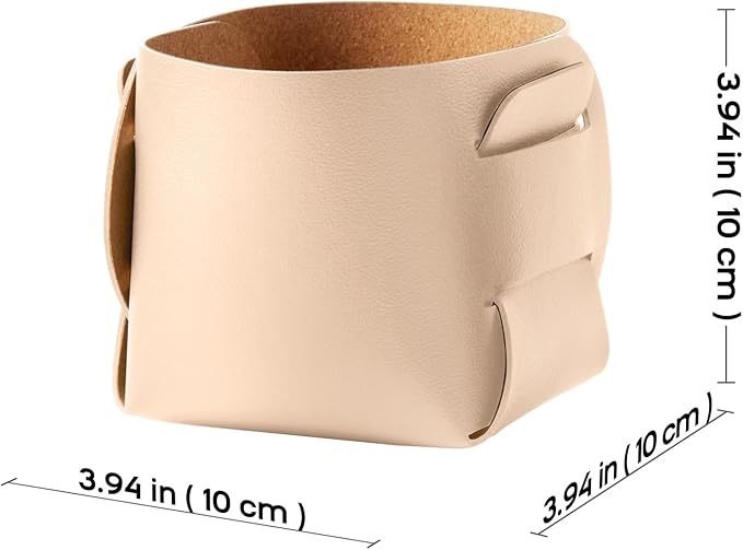 HOMIEAZICOZI 2-Pack Cork Leather Desk Accessories Storage - Pencil Pen Holder - Makeup Brush Holder Organizer - Stylish Addition to Home Decor (Apricot)