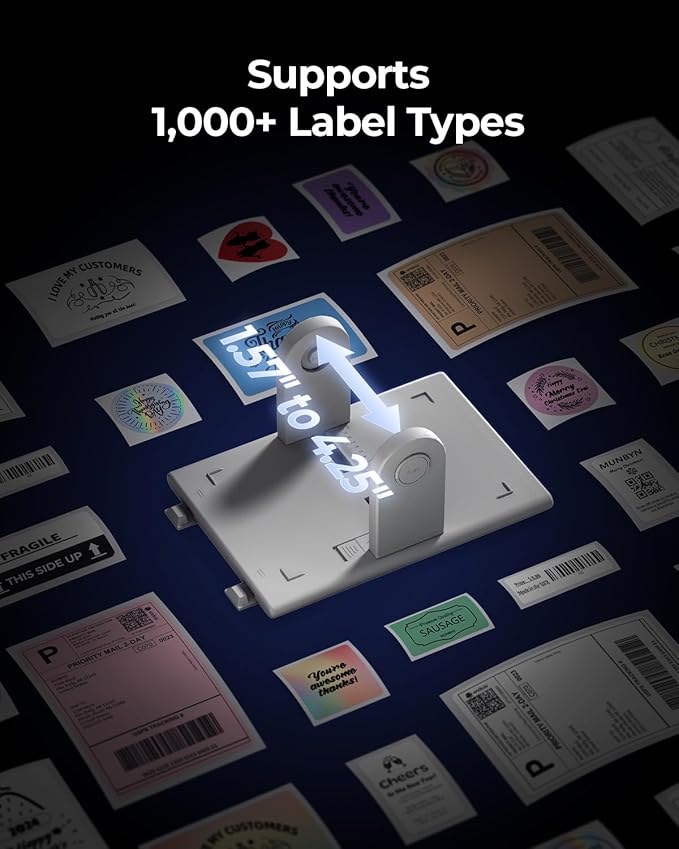 MUNBYN Replaceable Print-Head Bluetooth Thermal Label Printer with Paper Holder, RW405B, Wireless 4x6 Shipping Label Printer for Small Businesses Compatible with Mac, Windows, iPhone, Android, Chrome