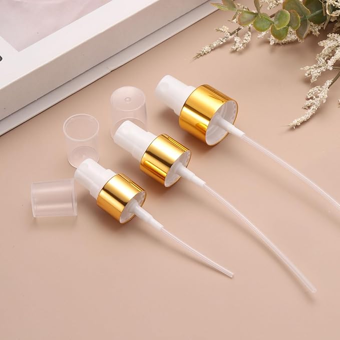 uxcell 12 Pcs Gold White Spray Top, 18/410 Fine Mist Sprayer Reusable Replacement Spray Bottle Pump Plastic Top for Cosmetic Perfume and Body Sprays Bottle