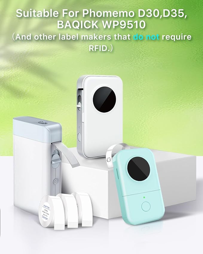 D30 Label Tape 3 Rolls White Thermal Sticker Paper Compatible with Phomemo D30 Printer 12mm x 40mm Label Maker Tape Refills Self-Adhesive Thermal Labels 160 Pcs/Roll