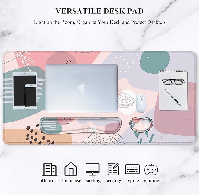 LATEEFAH Desk Mat, Mouse Pad with Wrist Rest, 4-in-1 Large Mouse Pads for Desk, Ergonomic Mouse Pad and Keyboard Wrist Rest Gaming Keyboard Mat for Office, Home