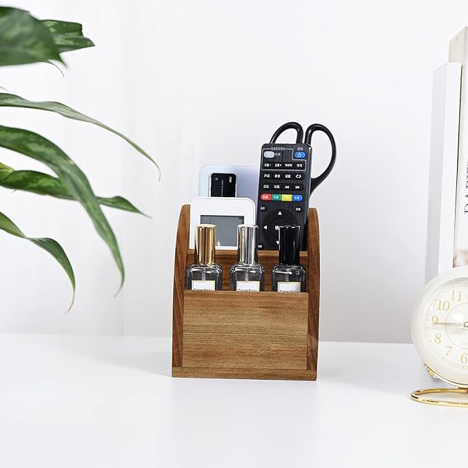 Rustic Vintage Wooden Desk Organizer Farmhouse Wood Remote Control Caddy, 3 Slot Tabletop Desktop Office Supply Storage Rack Desktop TV Remote Control Holder Home Decor Office Supplies Storage