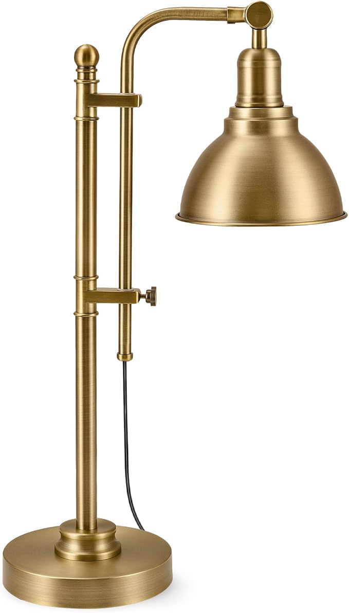 VONLUCE Rustic Desk Lamp Gold Adjustable, Industrial Style Metal Task Lamps 25"-29", Vintage Work Light, Farmhouse Reading Lamp in Brushed Gold Finish, ETL Certificate