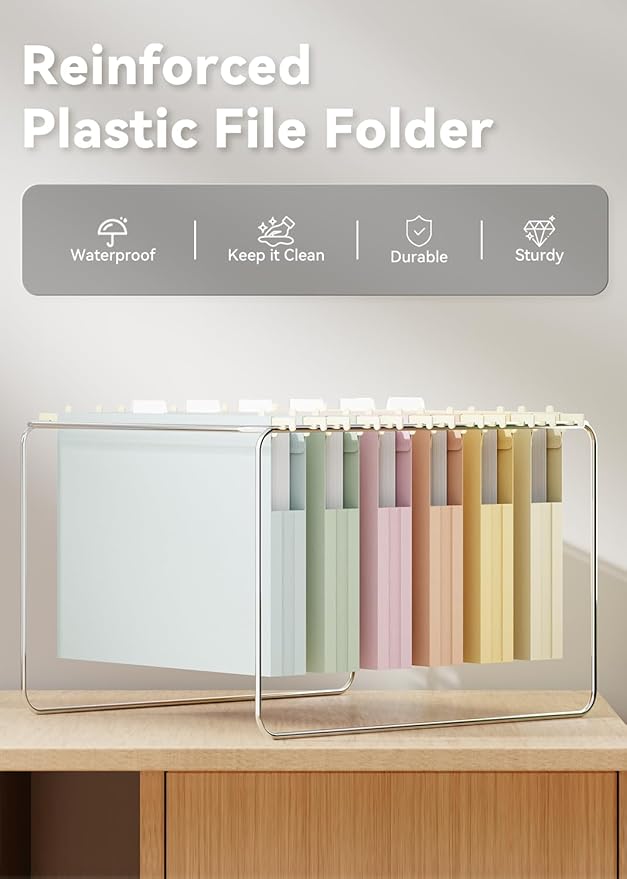 Ansook Plastic Hanging File Folders Letter Size,1" Expanding File Folder with Tabs,12 Pack File Cabinet Folders for Documents,Morandi Colored File Folders,Stay Organized for Home and Office Bulk File