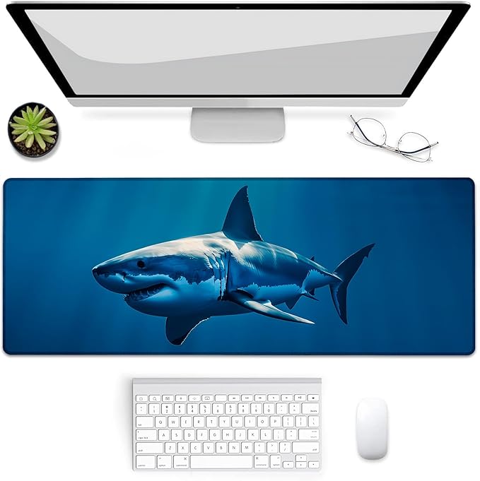 Gaming Mouse Pad, Shark Mouse Pad, Desk Mat, Non-Slip Rubber Base MousePads for Computers Laptop Office School Home Accessories Decor 31.5" x 11.8"