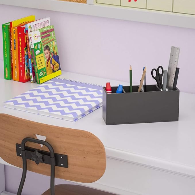 NIUBEE Acrylic Pen Holder 4 Compartments, Black Pencil Organizer Cup for Countertop Desk Accessory Storage (Black)