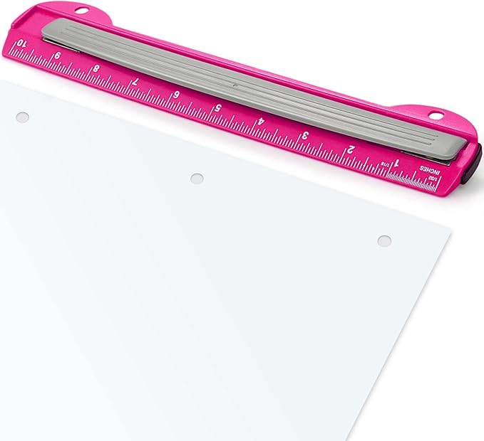 Eagle 3 Hole Punch, Portable Ring Binder 3 Hole Punch, Paper Puncher with Integrated Ruler, 5 Sheets Capacity, for Ring Binders, Office and School Supplies (Deep Pink)