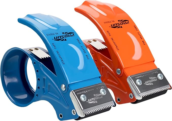 PROSUN 2 Pack Metal Packing Tape Dispenser Gun:2-inch Wide Tape Dispenser / 3-Inch Inner Paper Core(2" Blue + 2" Orange)
