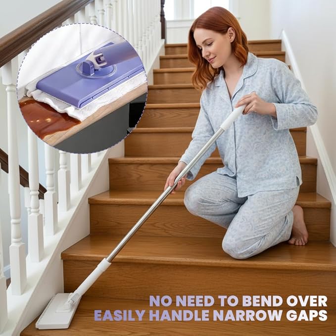 2026 Snap Grip Mini Mop Upgraded with 10 Pads| Zero Touch Hands-Free Cleaning Mop|27.5” & 36.5” Adjustable Handle Flat Dust Mop for Bathroom,Corners,Windows|No Wash, Wet & Dry Use (36.5”White)