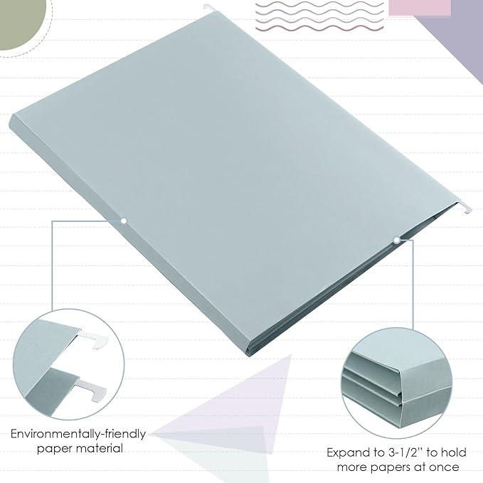 Yaomiao 24 Pack Hanging File Folders 3 Pleats Letter Size File Cabinet Folders with 1/5-Cut Adjustable Tabs Expandable Document Cabinet Colored for Home Desk Office Organization(Morandi Color)