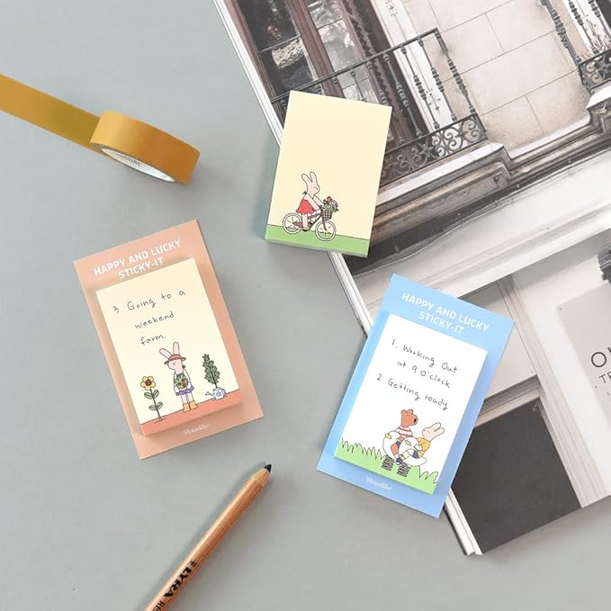 Monolike Happy and Lucky Sticky-it - 6p Set Self-Adhesive Memo Pad 50 Sheets