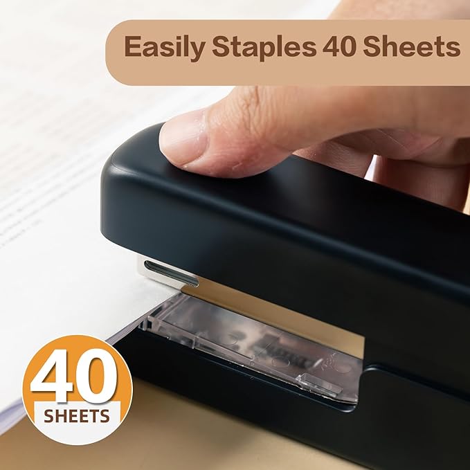 deli Stapler, Desktop Staplers with 830 Staples and Integrated Staple Remover, 40 Sheet Capacity Office Stapler, Black