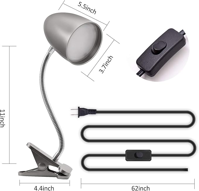Desk lamp with Clamp, Non-Dimmable Clip Light for Bed and Desk, 4000K Cool White, 3.5W 240 LM Flexible Gooseneck lamp, Eye Protection, ETL Listed