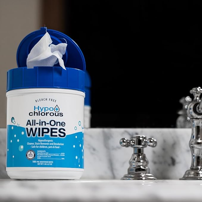 Hypochlorous Acid Wipes – 100 Count Unscented, Non-Toxic Cleaner for Skin, Baby, Pet, Home & Gym – Bleach-Free