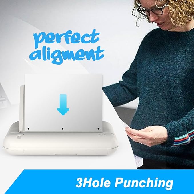 Electric 3 Hole Paper Punch, VEYETTE Heavy Duty Commercial Hole Puncher with Adapter for Office School Studio, 30 Sheet Capacity,Color Gray