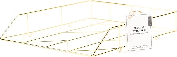 U Brands Desktop Letter Tray, Wire Metal, Gold