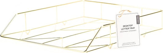 U Brands Desktop Letter Tray, Wire Metal, Gold