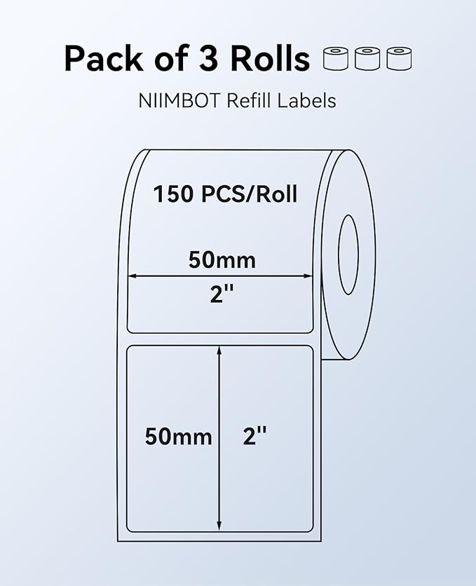 3 Rolls White Labels for NIIMBOT B1 B21 B3S K3 Label Maker, 2'' x 2'' (50x50mm) Printer Labels, Food Labels for Jars, Personalized Editable Labels for Home/School/Office