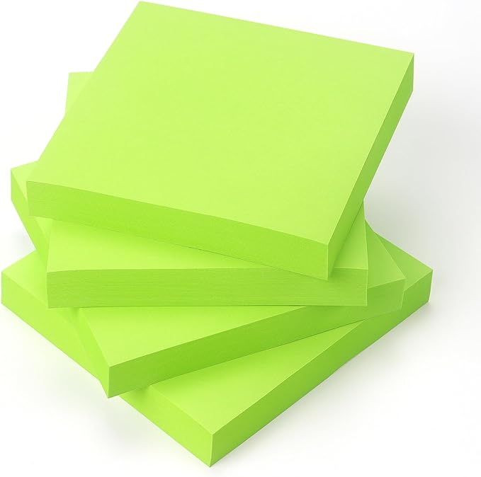 Sticky Notes 3x3 Pop Up Self-Stick Notes Pads with Bright Colors, Easy to Post for Office, School, Home, 4 Pads/Pack, 90 Sheets/Pad (Green)
