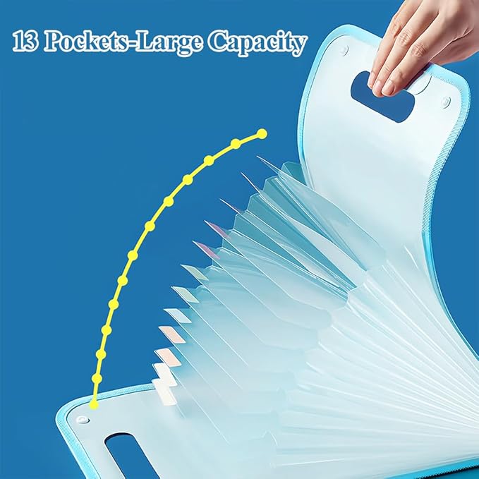 M&G Expanding File Folder 13 Pockets Accordion File Organizer with Labels, Portable Document Receipt Organizer Hold A4 Letter Size Paper, Waterproof Folder for Schoolbag Office Supplies (Blue)