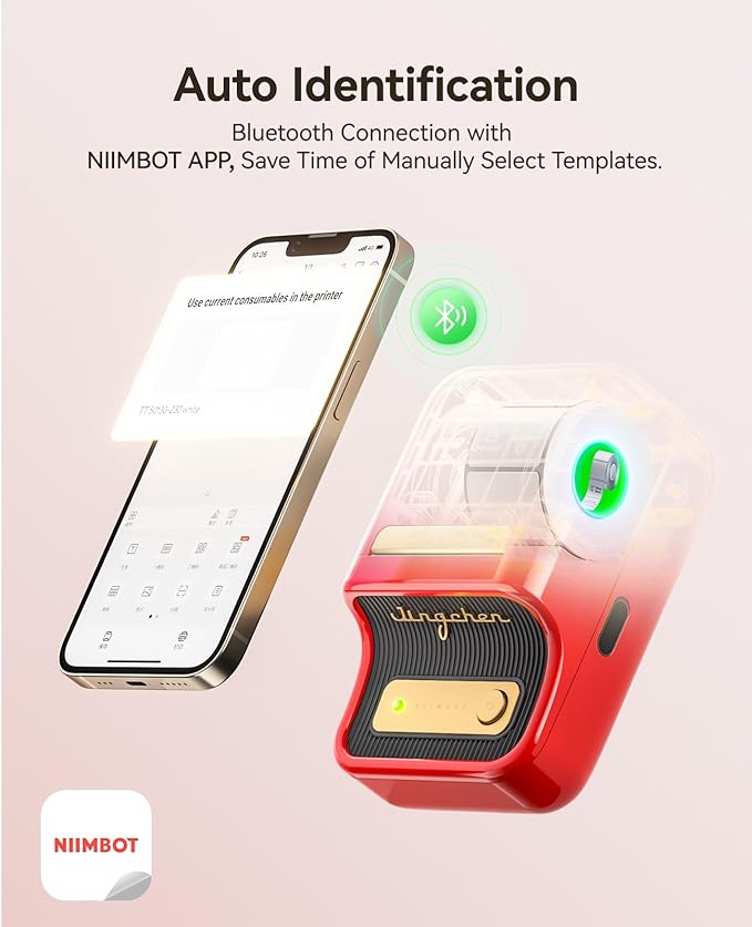 NIIMBOT B21 Label Maker Inkless Bluetooth Label Printer, 2 Inch Portable Thermal Label Machine for Small Business, Address, Logo, Clothing, Mailing, Candles, Jewelry, Sticker Printer for Gift, Red