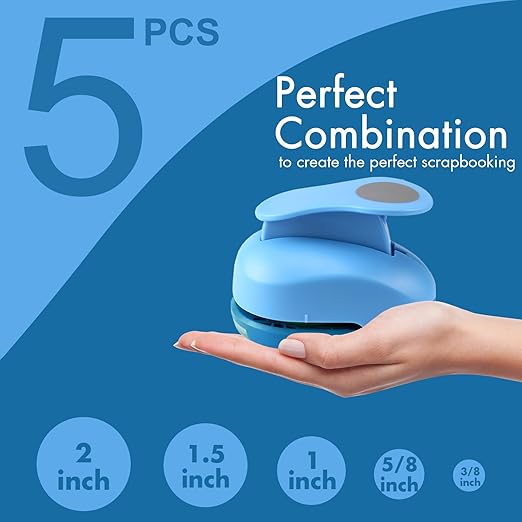 LOONENG 3/8inch, 5/8inch, 1inch, 1.5inch, 2inch Circle Punch Set, 5 Different Size Circle Hole Punch for Scrapbooking, Card Making, DIY Photo Albums, Gift Tags, Homemade Confetti