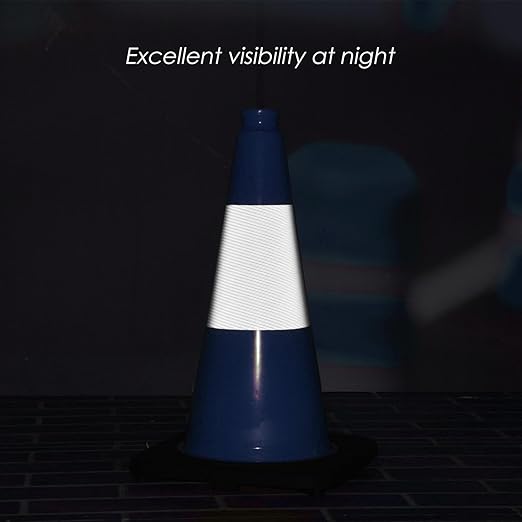 Fluorescent Orange/Green PVC Traffic Cones, Heavy Black Base Parking Lot Cone Structurally Stable Weatherproof Road Construction Safety Cones (8, Blue, 18" Medium)