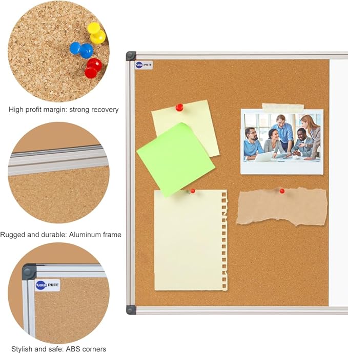 New PUTE White Board and Cork Board Combo - 36 x 24 Inches Large Dry Erase Whiteboard and Bulletin Board, Magnetic Wall Pin Display Board for Home, Classroom & Office, 24"x36" Cork