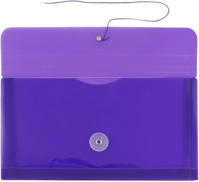 JAM PAPER Plastic Envelopes with Button & String Tie Closure - #10 Business Booklet - 5 1/4 x 10 - Purple - 12/Pack
