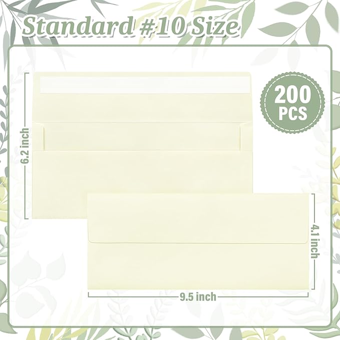 200 Pcs #10 Business Envelopes, Self Seal Standard Envelopes, Windowless Business Mailing Envelopes for Office, Checks, Letters, Invoices, Statements, Wedding, Size 4-1/8 x 9-1/2 inch (Ivory)