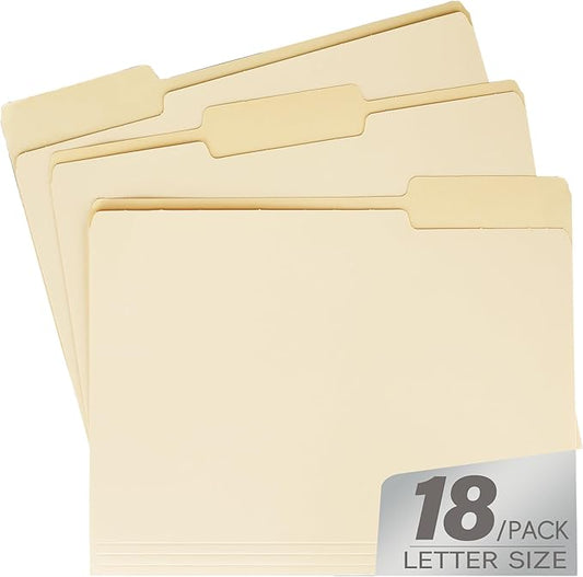 Manilla File Folder,1/3 Cut Tab,Letter Size Folders,Great for Organizing and Easy File Storage,18 Per Box