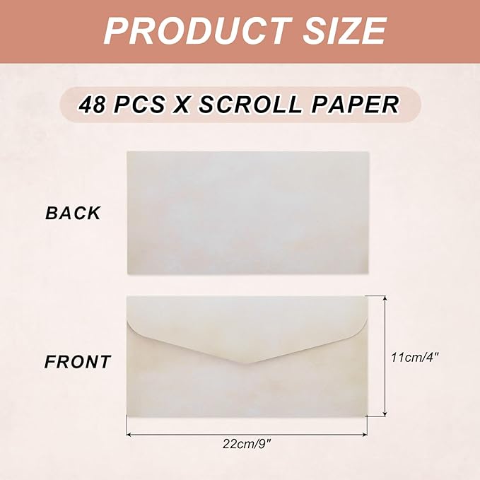 MECCANIXITY 48 Packs Envelopes Vintage Stationery White Brown Gradient Stationery Old Fashion Paper for Letter Writing, Invitations, Wedding-9 x 4 Inch