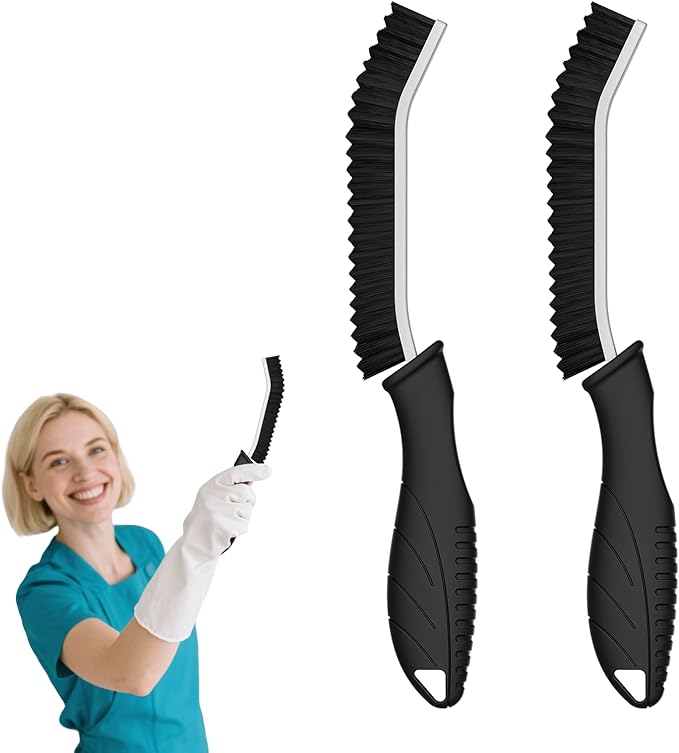 Cleangor Crevice Cleaning Brushes, Cleaner Scrub Brush Tool for Hard to Reach Tight Space, Home Essentials, Serrated Scrub Brushes, Cleaning Supplies for Shower, Bathroom, Kitchen, Toilet (2, Black)