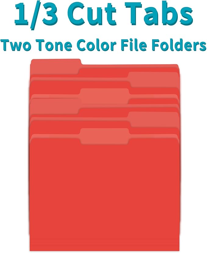 Two-Tone File Folder 8.5 x 11 Inch,36 Pack Red File Folders,1/3 Cut Tabs File Folder Letter Size,Colored File Folders,Manila File Folders for Office,School and Home,Organization