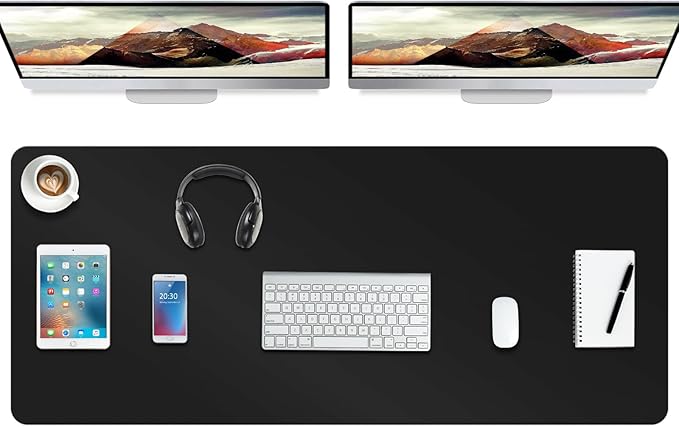 Boutilon Leather Desk Pad Protector,Non-Slip Mouse Pad,Laptop Desk Pad,Office Mouse Mat,Waterproof Leather Desk Blotter,Desk Writing Pad for Office and Home (XXXL-Black,47"x 24")