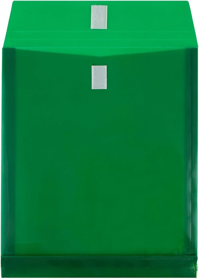 JAM PAPER Plastic Expansion Envelopes with Hook & Loop Closure - Letter Open End - 9 3/4 x 11 3/4 with 1 Inch Expansion - Green - 12/Pack