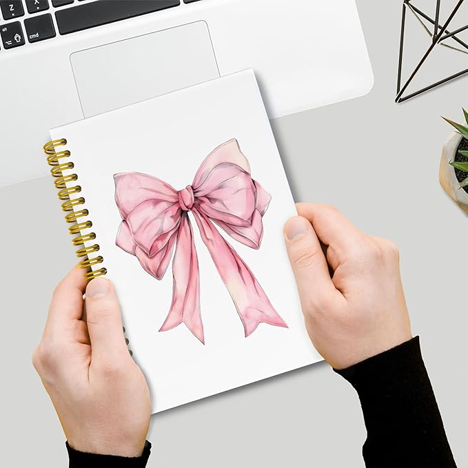 LiTiu Cute Pink Bow Preppy Notebook Journal, Cute Spiral Journaling Notebooks for School Teen Girls, Coquette Preppy Spiral Campus Notebook 80 Sheets 5.8x8.3