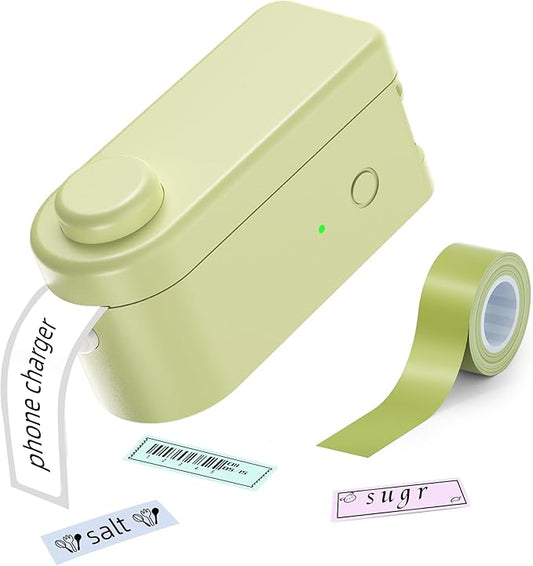 Makeid L1 HD Label Maker Machine with Tape, Portable & Rechargeable Label Makers Compatible with 9 12 16mm Waterproof Tape, Mini Bluetooth Labeler for Organizing Office Home School, 300DPI Green Tape