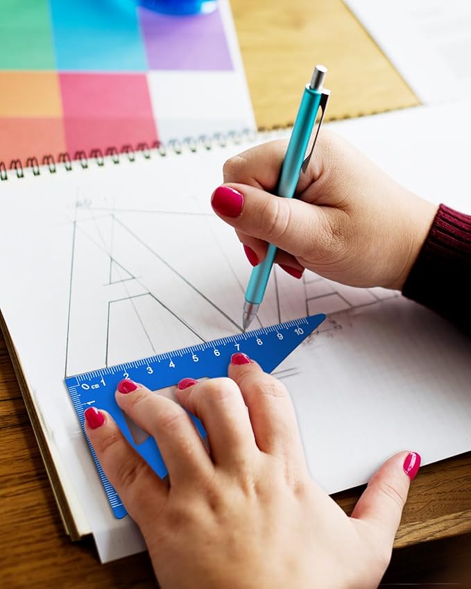 Honagu Triangular Ruler Set, 4 Pieces Aluminum Alloy Ruler, Metal Drafting Ruler, Geometric Protractor for Students, Draftsmen, Engineers, School Office Supplies (Sky Blue)