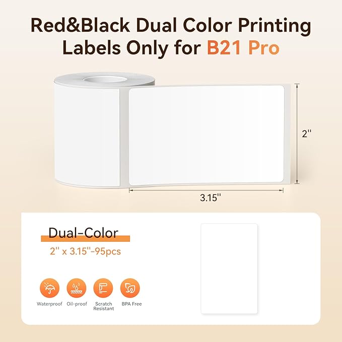 NIIMBOT Red&Black Labels, Refill Sticker Papers Only for B21 Pro 300DPI Label Maker, Dual Color Printing Stickers Good Idea for Schools,Business,Price Tags,Baking(2''x3.15''/50x80mm)