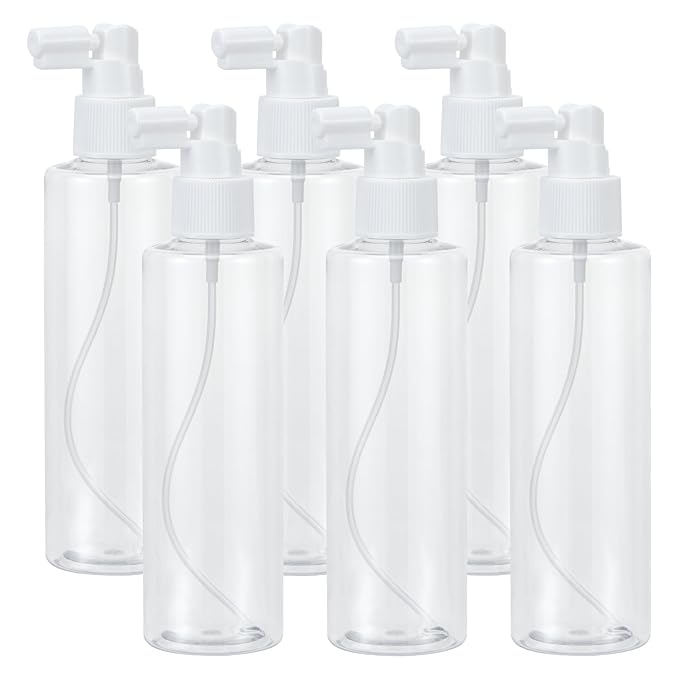Yebeauty 4 Pack Refillable Small Spray Bottles Plastic Empty Fine Mister Long Mouth Travel Spray Bottle with Tight Cap Durable Sprayers Atomizer for Hair Perfumes Cleaning, 200ml/6.8oz Clear
