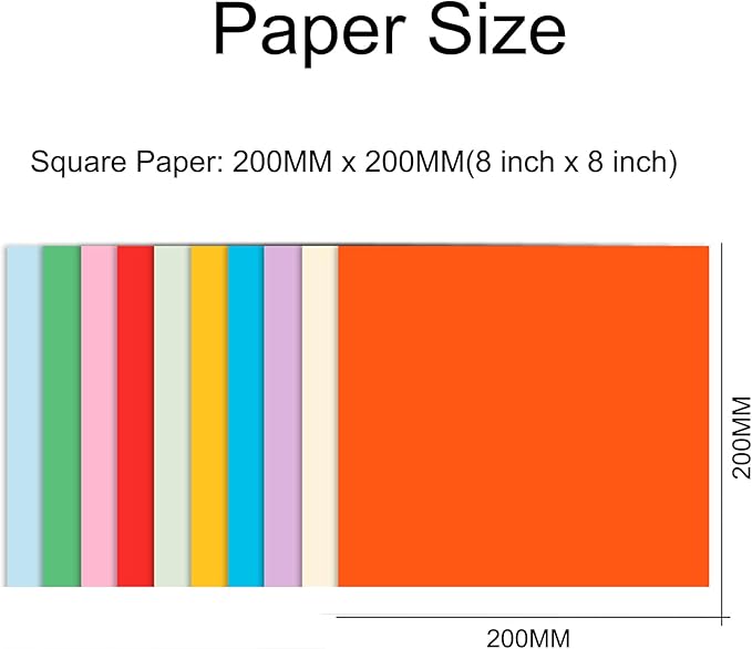 8 x 8 inch Colored Paper 200 Sheets - Cezmkio Thin Colored Paper (20 Colour) Assorted 70gsm Handmade Copy Paper Pastel Paper Cardstock for DIY Arts and Crafts Colorful Projects (8 x 8 inch)