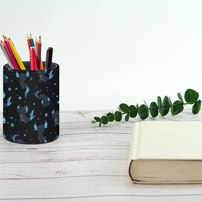 Cute Axolotls Pen Holder Pencil Organizer Cute Pencil Cup Desk Decor Makeup Brush Holder PU Multifunctional Office Suppliesfor Home Classroom School
