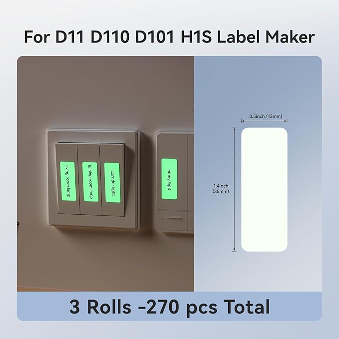 NIIMBOT Thermal Label 3 Rolls Set Home School Office Storage and Organization for NIIMBOT D11 D110 D101 H1S Label Maker (1335LUMINOUS)