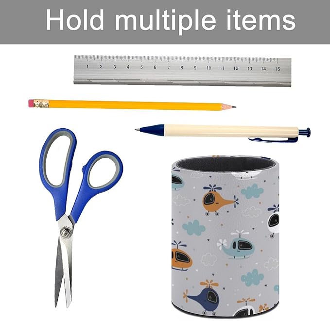 Helicopter Pen Holder Pencil Organizer Cute Pencil Cup Desk Decor Makeup Brush Holder PU Multifunctional Office Suppliesfor Home Classroom School